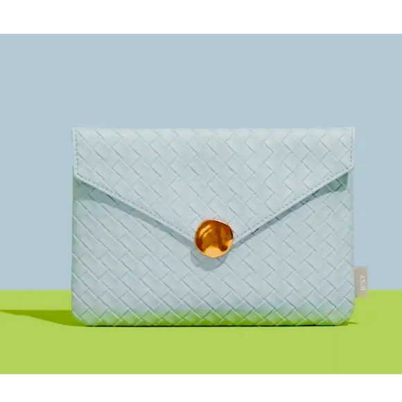 Ipsy Light Blue Woven Cosmetic Bag with Gold Accent - Picture 1 of 6